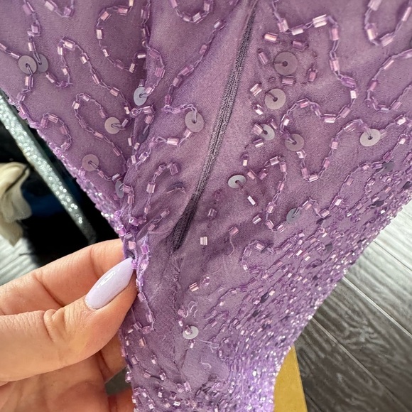 Vintage 100% silk Elegant Purple Gown crystal fairycore luxury glam 4 prom - Picture 5 of 15